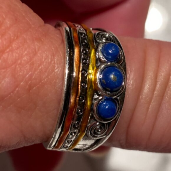 d'vine Products Jewelry - Beautiful Vintage Boho Style - Three Tone -  Lapis Lazuli Ring